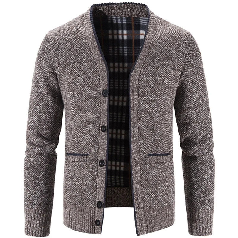 Mens Knit Cardigan Autumn Winter Sweater Coat Man Clothes Brown Blue Button Fleece Lined Male Knitting Jackets 251020