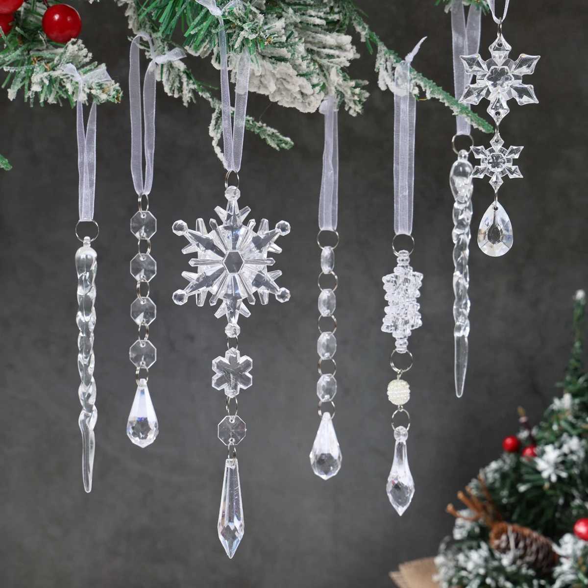 Christmas Crystal Acrylic Ornaments Christmas Decoration for Home 2025 Snowflake Xmas Tree Hanging Pendants New Year Gift 2026 C251024