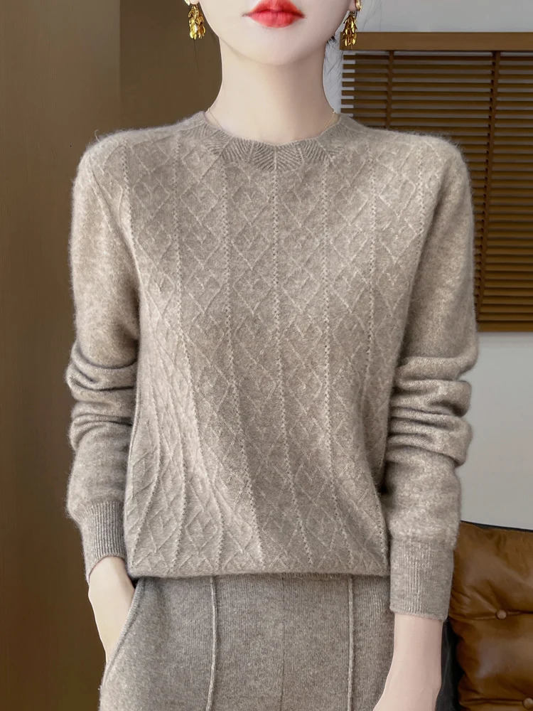 Womens Sweater Oneck 100 Merino Wool Knitwear Cashmere Pullover Autumn Winter Long Sleeve Grace Solid Comfortable Clothes Top 251023
