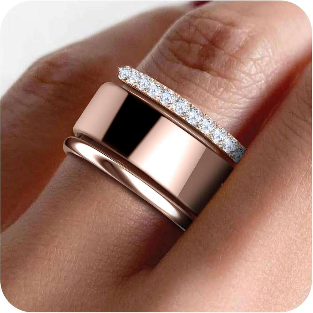 2 Pack 14K Gold Plated Stackable Compatible with Oura Gen 3/4, Cubic Zirconia Simulated Dia Stacking Rings Eternity Bands for Smart Ring