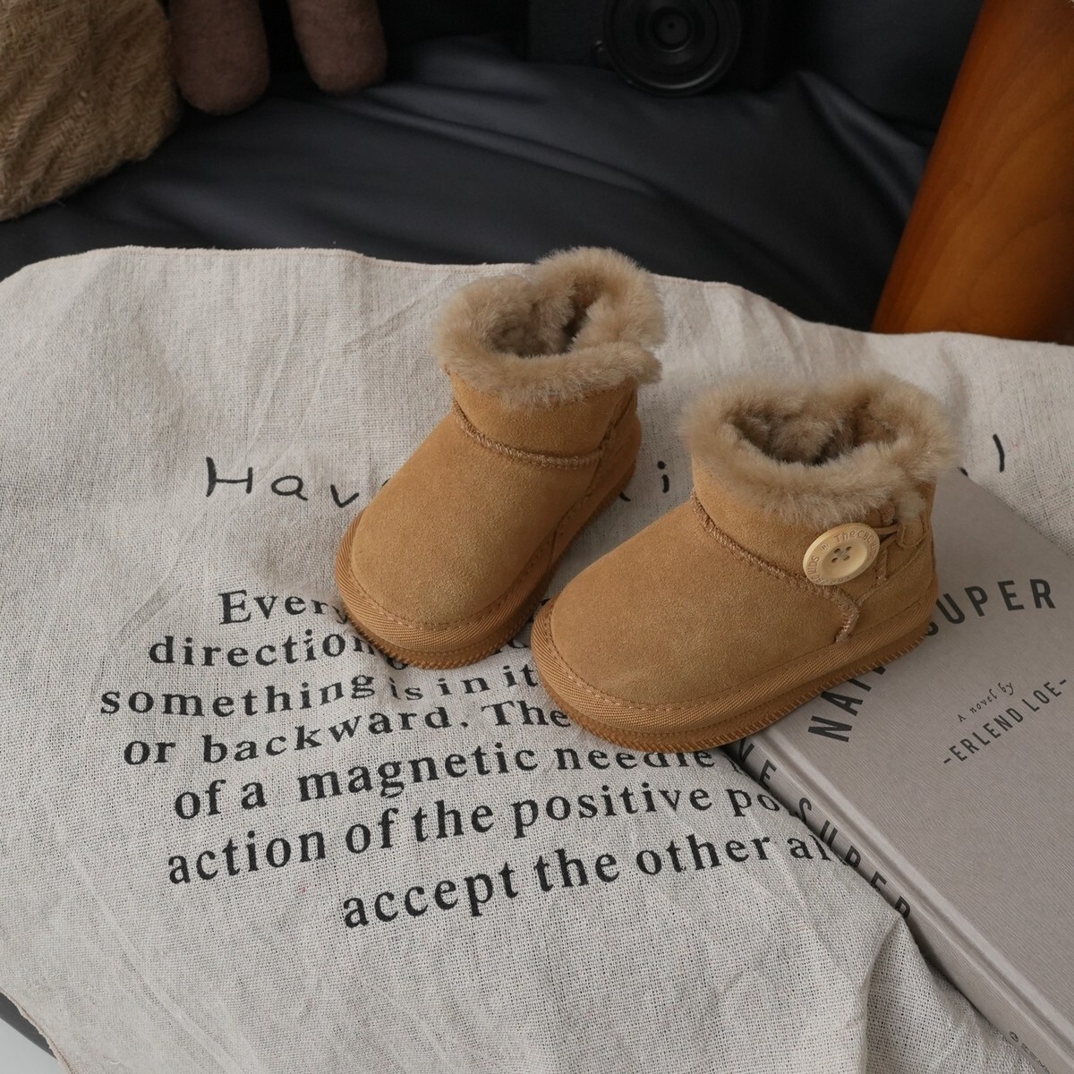 Style button retro children's snow boots unisex winter thick functional boots