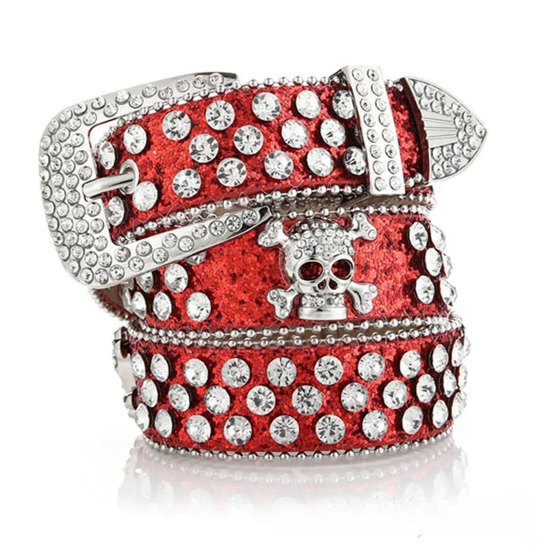 Womens Rhinestone Skull Diamond Belt European and Western Style Belt for Denim 251024