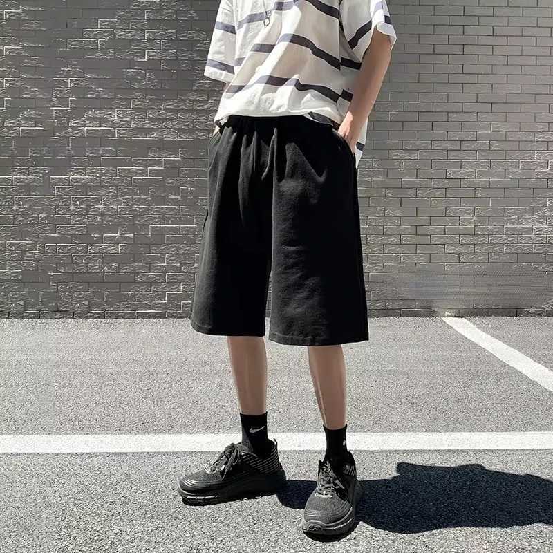 Summer New Y2K Solid Color Cotton Loose Mens Sports Pants Shorts Street Wear Simple Drawstring Straight shorts for menXJ251025