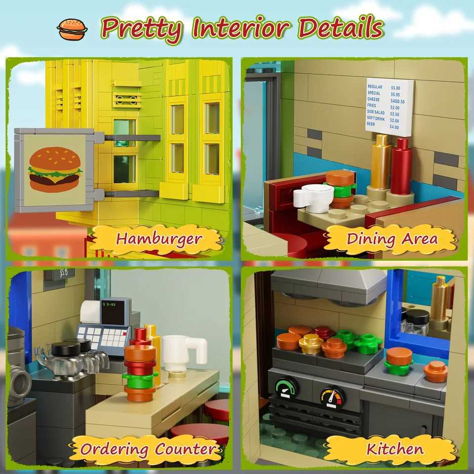 Bobes Hamburger Shop Building Blocks Sets City Scenery Street View House Architecture Model Bricks Gifts for Kids Adults C251023