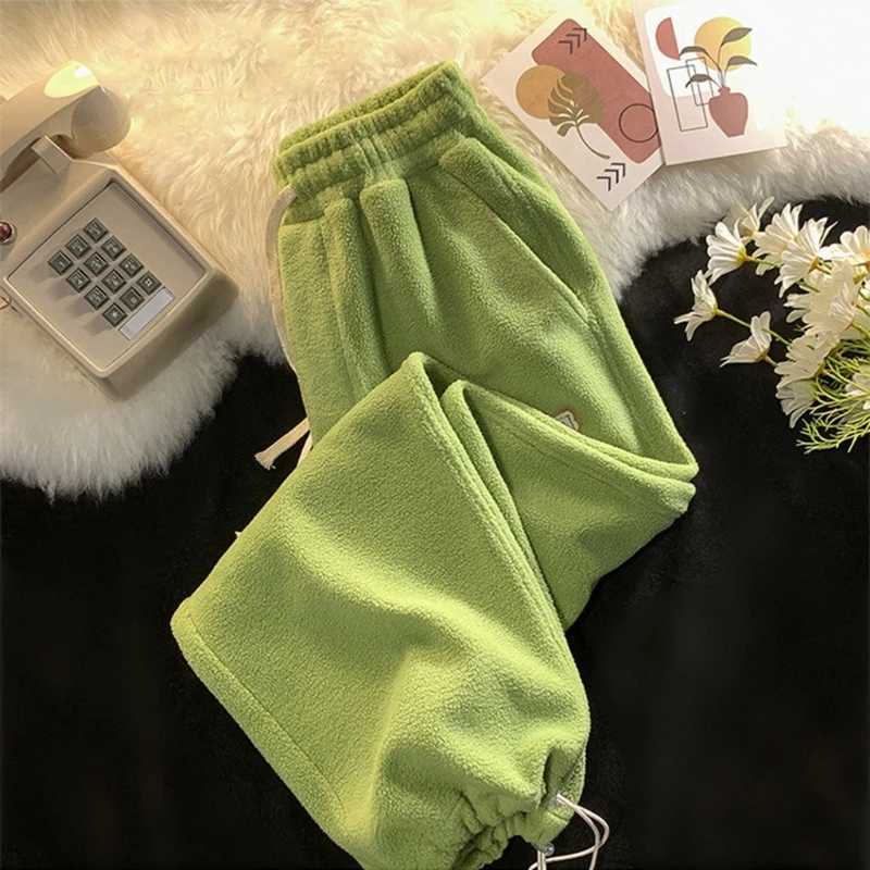 Womens Drawstring Harem Pants with Fleece Lining Fashionable Trousers in WinterT251025