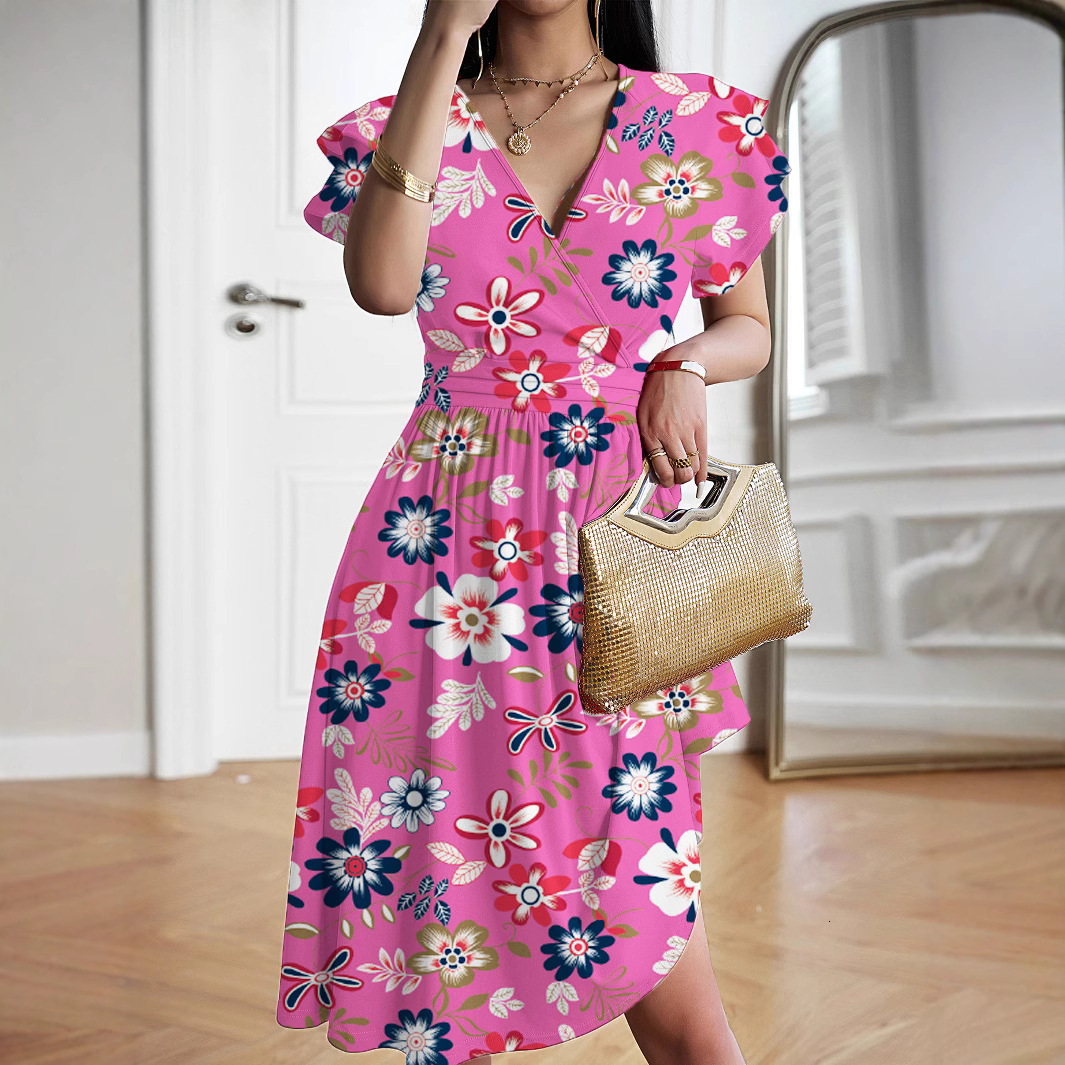 2025 European and American New Dresses Summer Designer Elegant V-neck Mid length Skirt Hot Selling Luxury Skirt