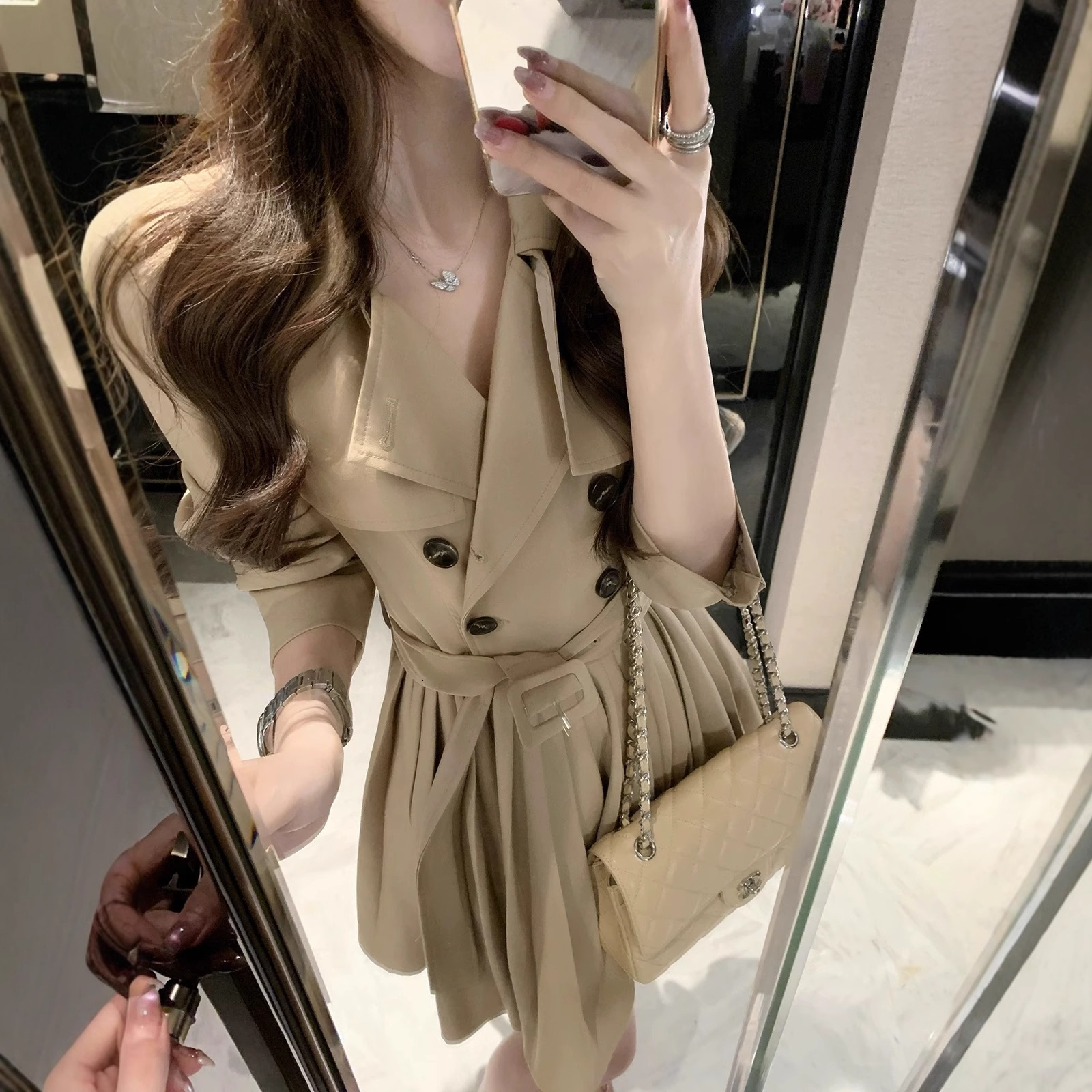 2025 New Autumn Designer Style Waist Dress Sexy Windbreaker Dress Women's Jacket