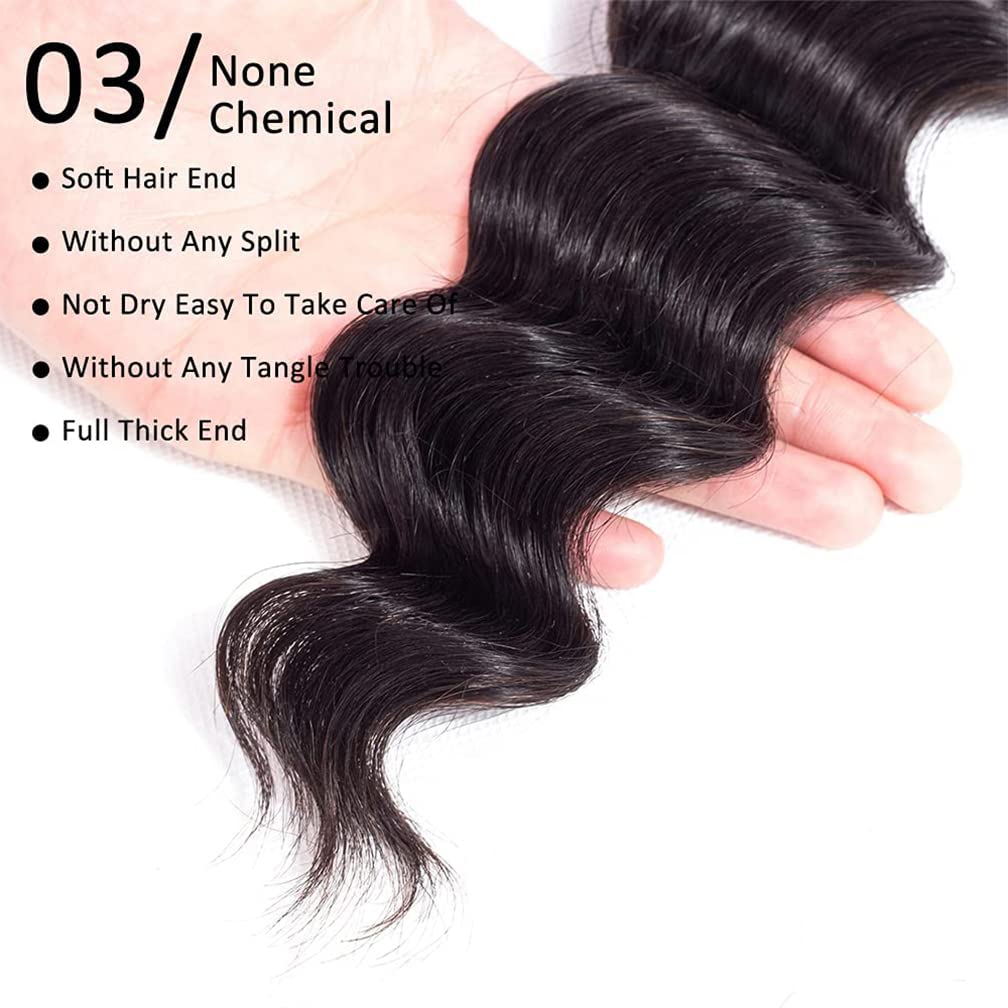 10A Grade Virgin Loose Wave Hair 1 Bundles 100% Unprocessed Virgin Remy Loose Deep Wave Human Hair Weave Bundles for Black Women Natural Color