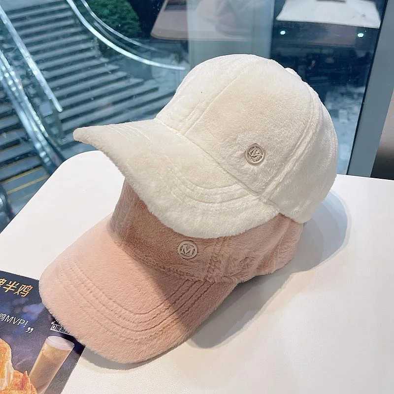 Winter Womens Baseball Duck Tongue Hat Thickened and Warm Rabbit Hair Mink Plush Solid Outdoor Cap H32 251023