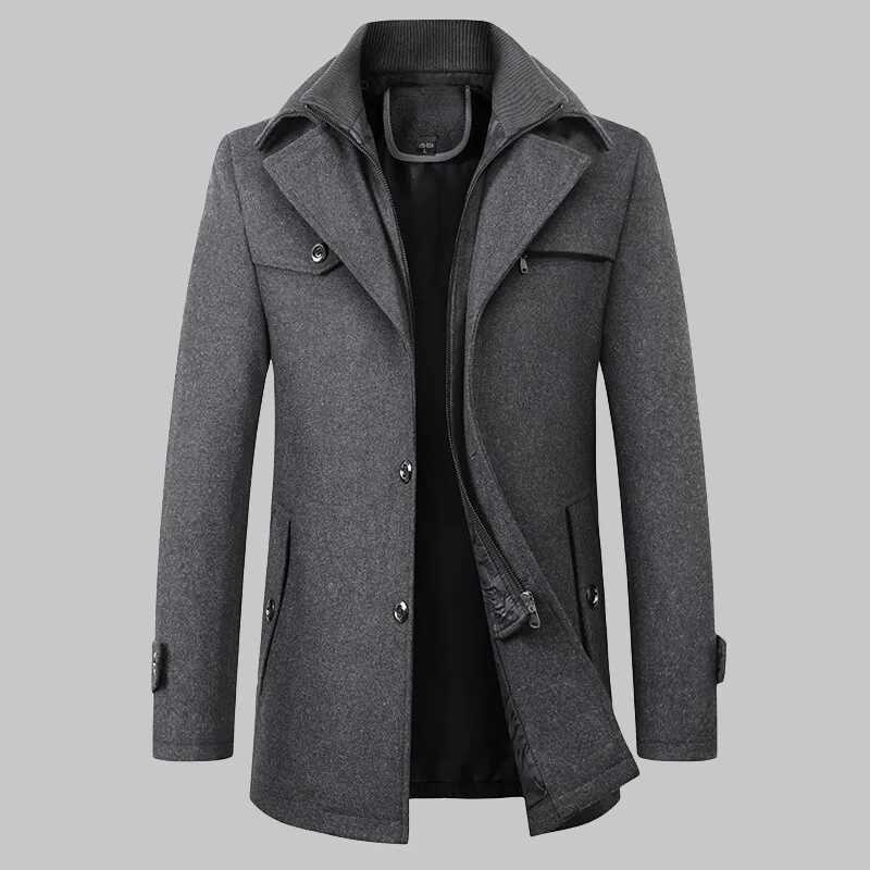 2025 High quality mens wool coat medium length double collar winter plus cotton thickened wool coat mens coatT251025