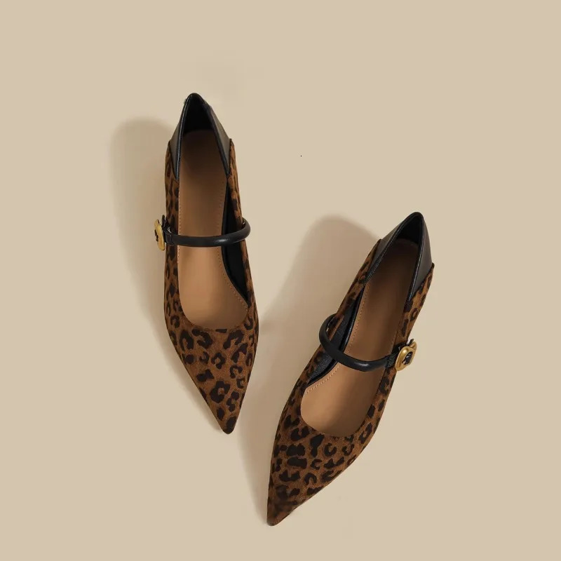 French Shallow Single Shoes Womens Summer Block Heel Vintage Leopard Print Pointed Toe Mary Jane Shoes 251023