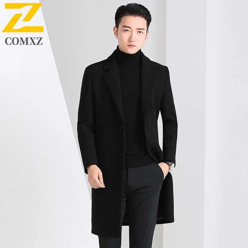 COMXZ Premium Wool Coat Winter Thicken Cashmere Working Wool Overcoat Mens Mid Length Knee High Korean Style Fashion TrenchCoatT251025