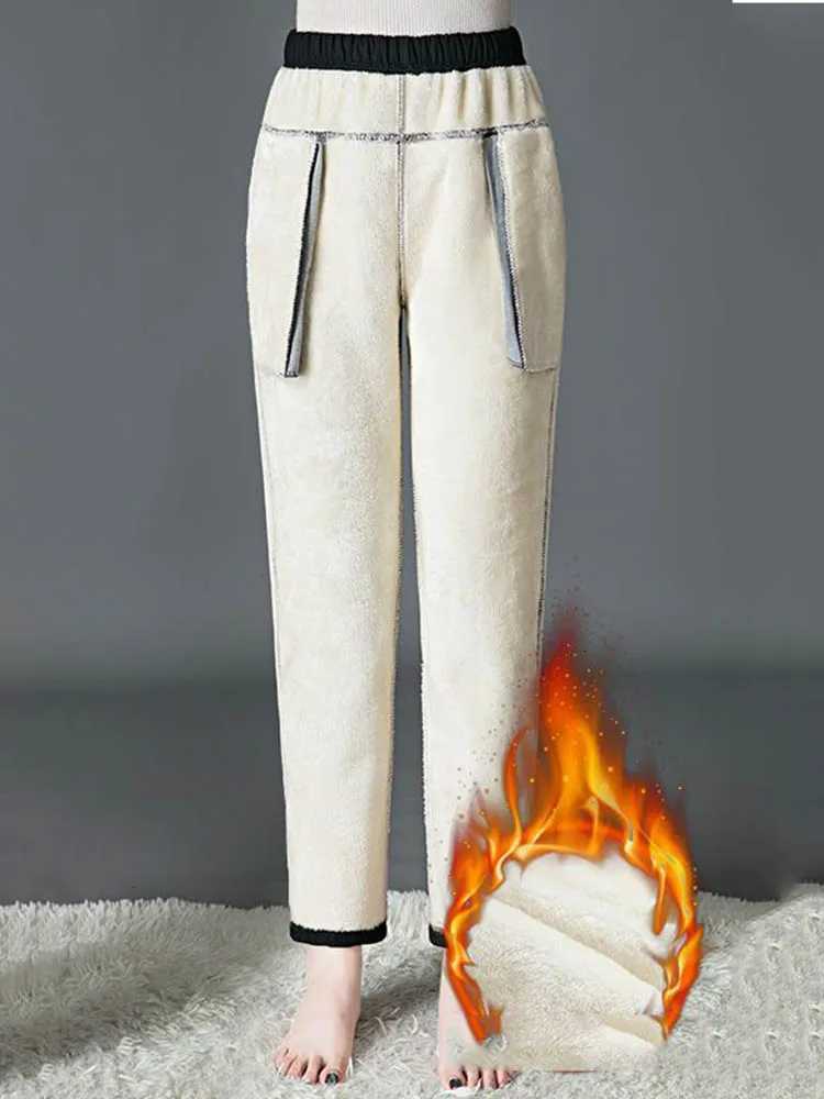 Moms Winter Thicken Striped Straight Pants Elegnt Plus Velvet Pantalones Warm High Waist Office Lady Suit Oversize 5xl TrousersT251025