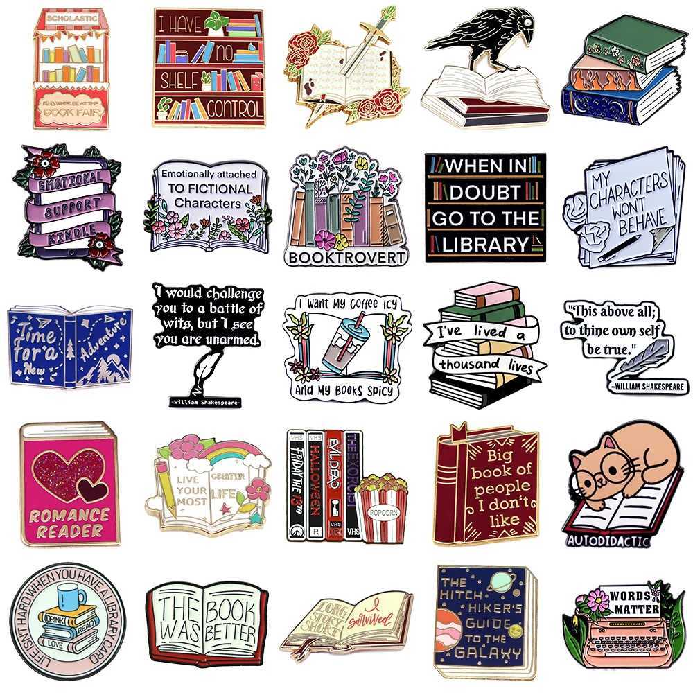 Cute Books Collection Letters Metal Enamel Pins Romantic Reader Club Magic Flowers Library Card Badge Punk Brooch Jewelry Gift J251115