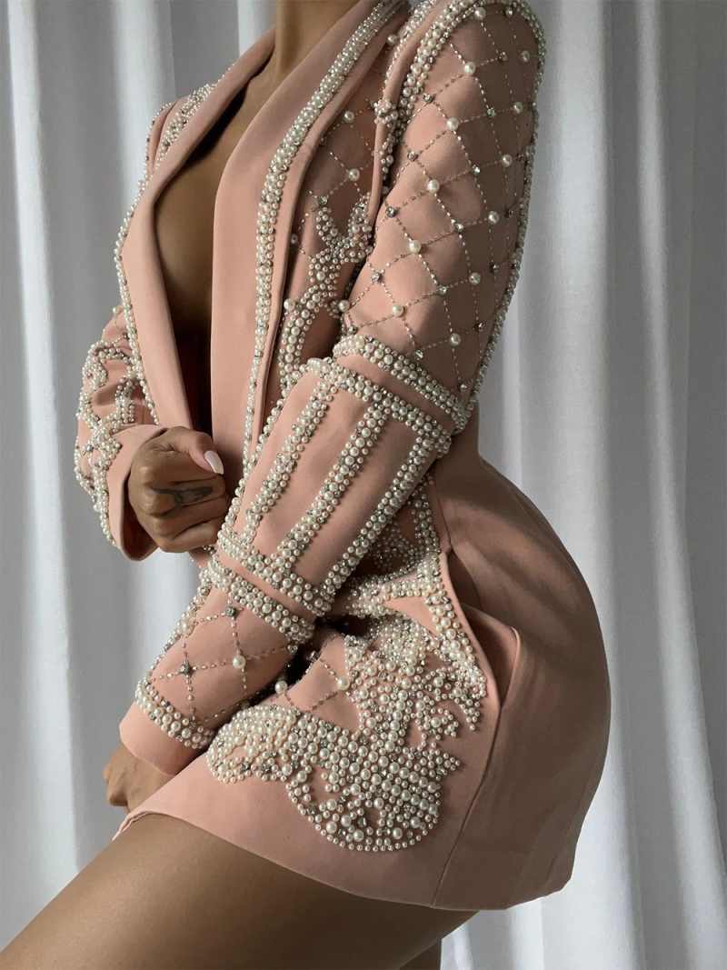 Fashion Design Women Suit 1 Piece Jacket Pearl Crystal Shawl Lapel Party Prom Formal Occasion Customized