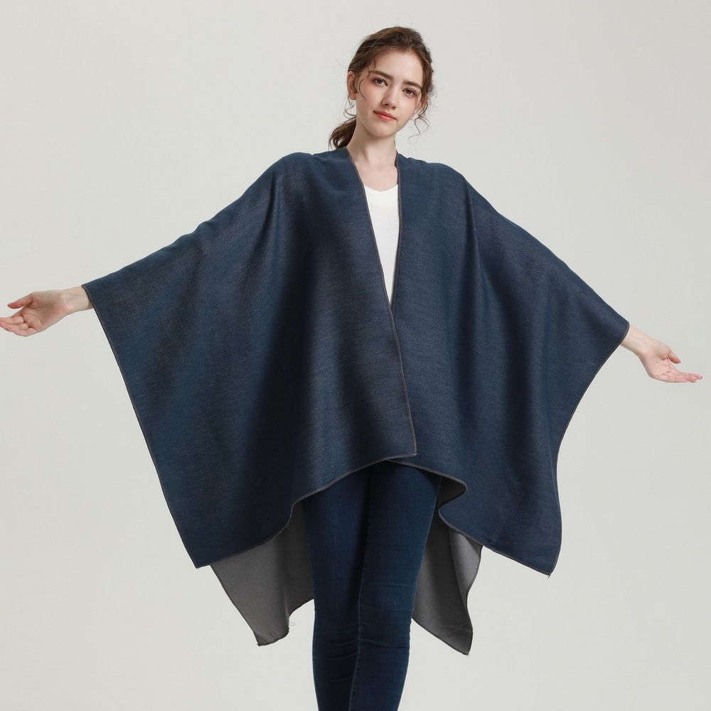 Womens Spring and Autumn Warm Fashion Shawl DoubleSided Imitation Cashmere Split Cape Cloak AirConditioned Room Nap Blanket