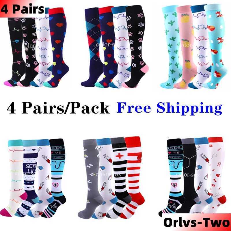 4 PairsPack Compression Socks High Sports Socks for Women Men Running Hiking Edema Diabetes Varicose Veins Socks 2030mmHg Y251024