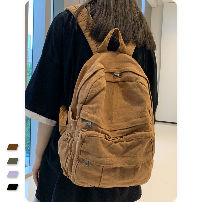 New high school retro designer backpack, retro washed canvas unisex backpack, old-fashioned student backpack