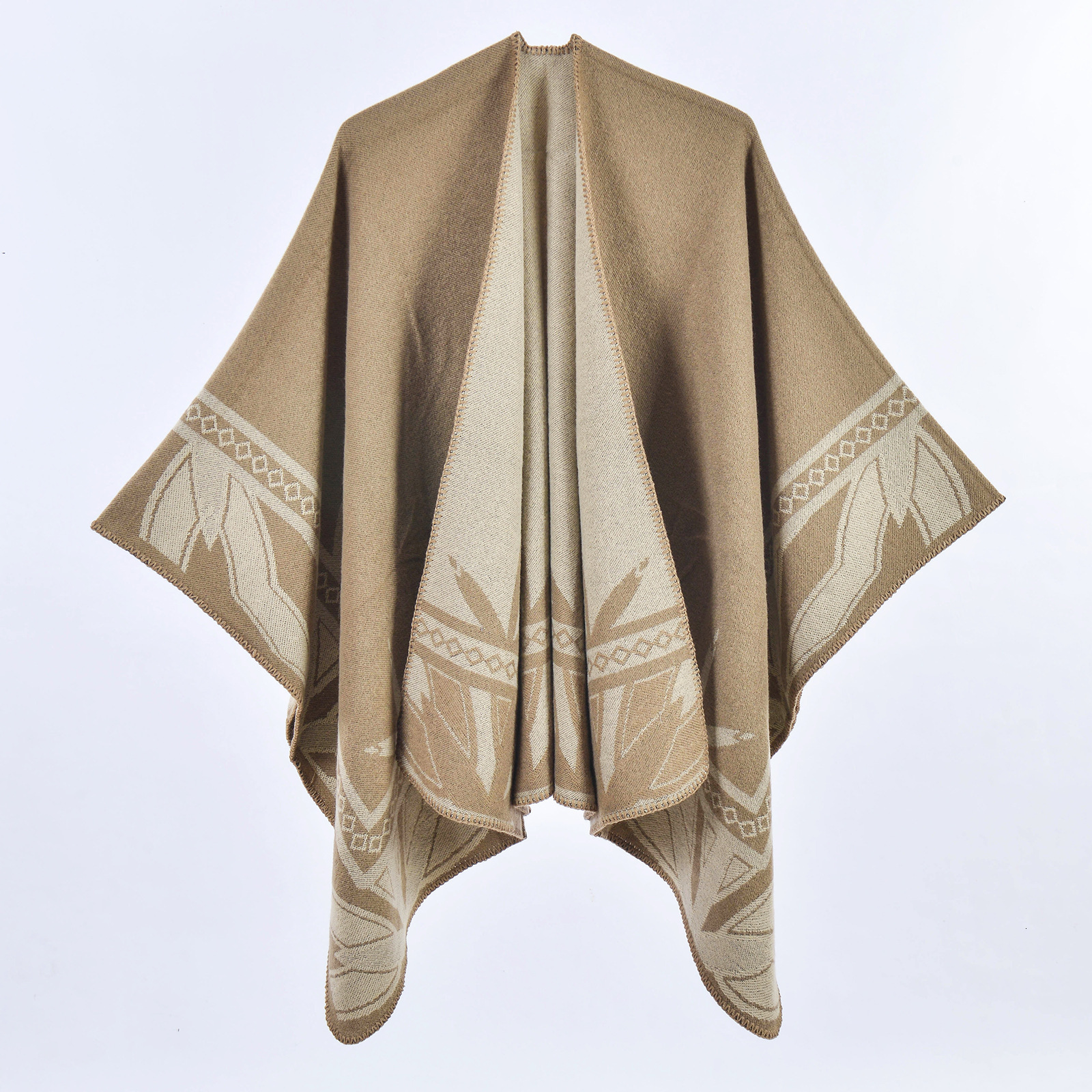 Autumn Winter New Thickened Imitation Cashmere Split Cape Shawl Travel Outerwear Cloak