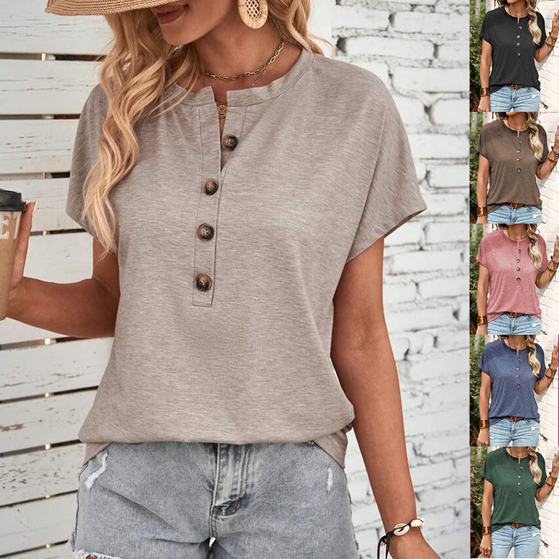 2025 Spring Summer Women's New Solid Color Twist Button Fashion Short Sleeve T-Shirt for Women
