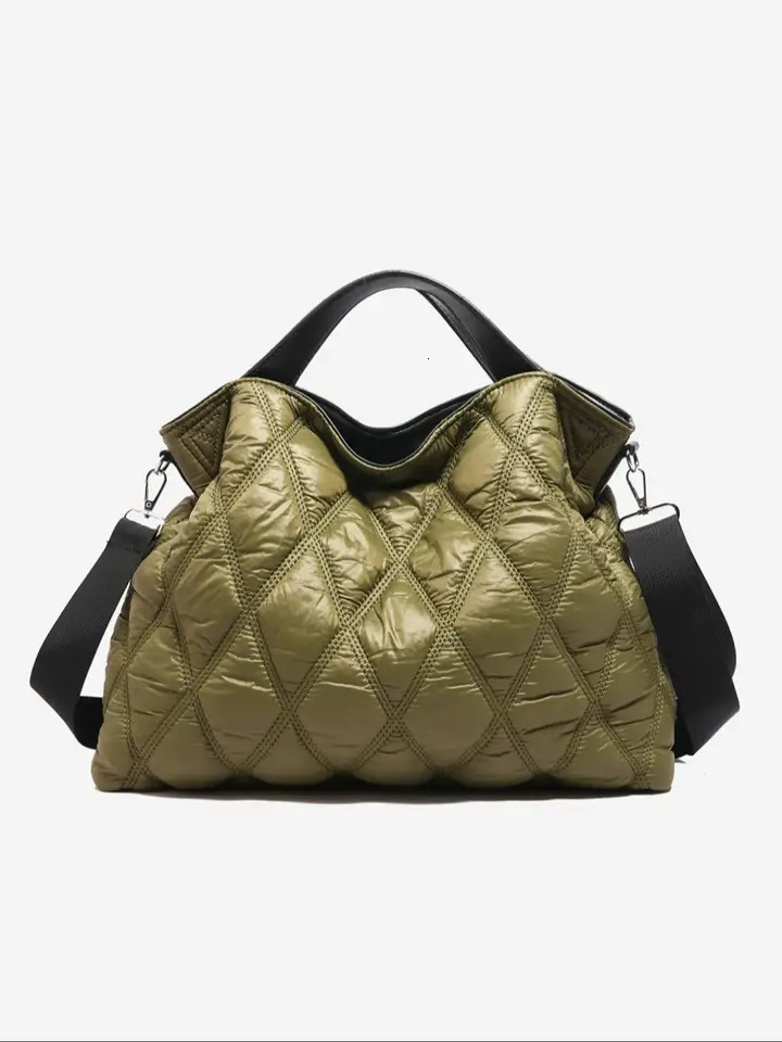 Trendy Puffer Quilted Tote Bag Rhombus Nylon Shoulder Soft Padded Handbag For Women 251018