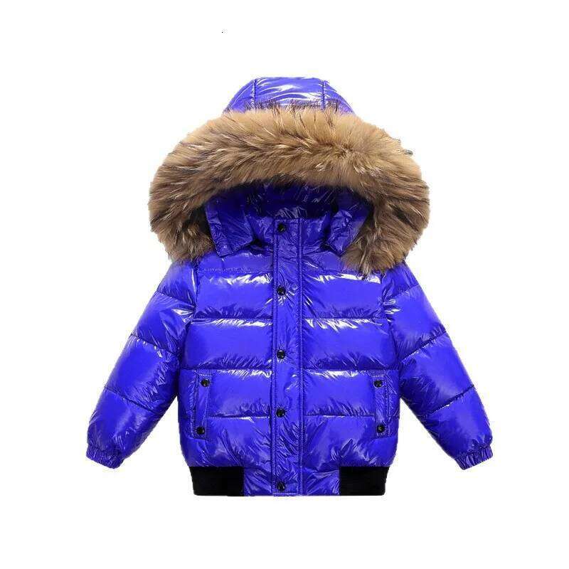 Winter Children Boys Down Jacket Faux Fur Hooded Thicken Warm Toddler Girls Outerwear Plus Veet Windproof Shinny Kid Girl Coat