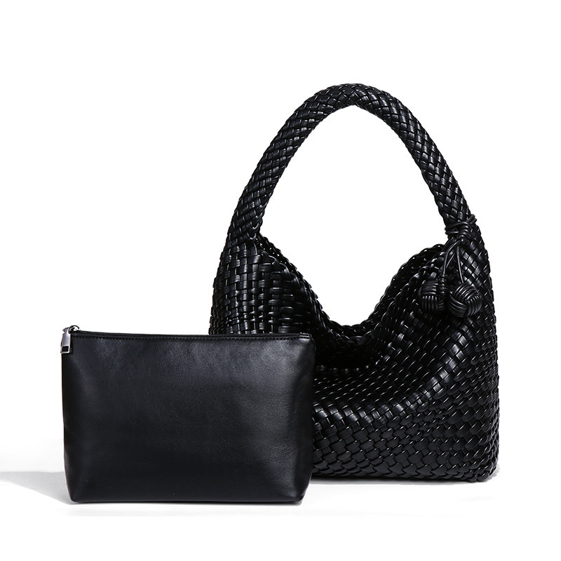 Live Trend Champagne Gold Woven Large Capacity Shoulder Tote High-end Handbag Underarm Bucket Bag