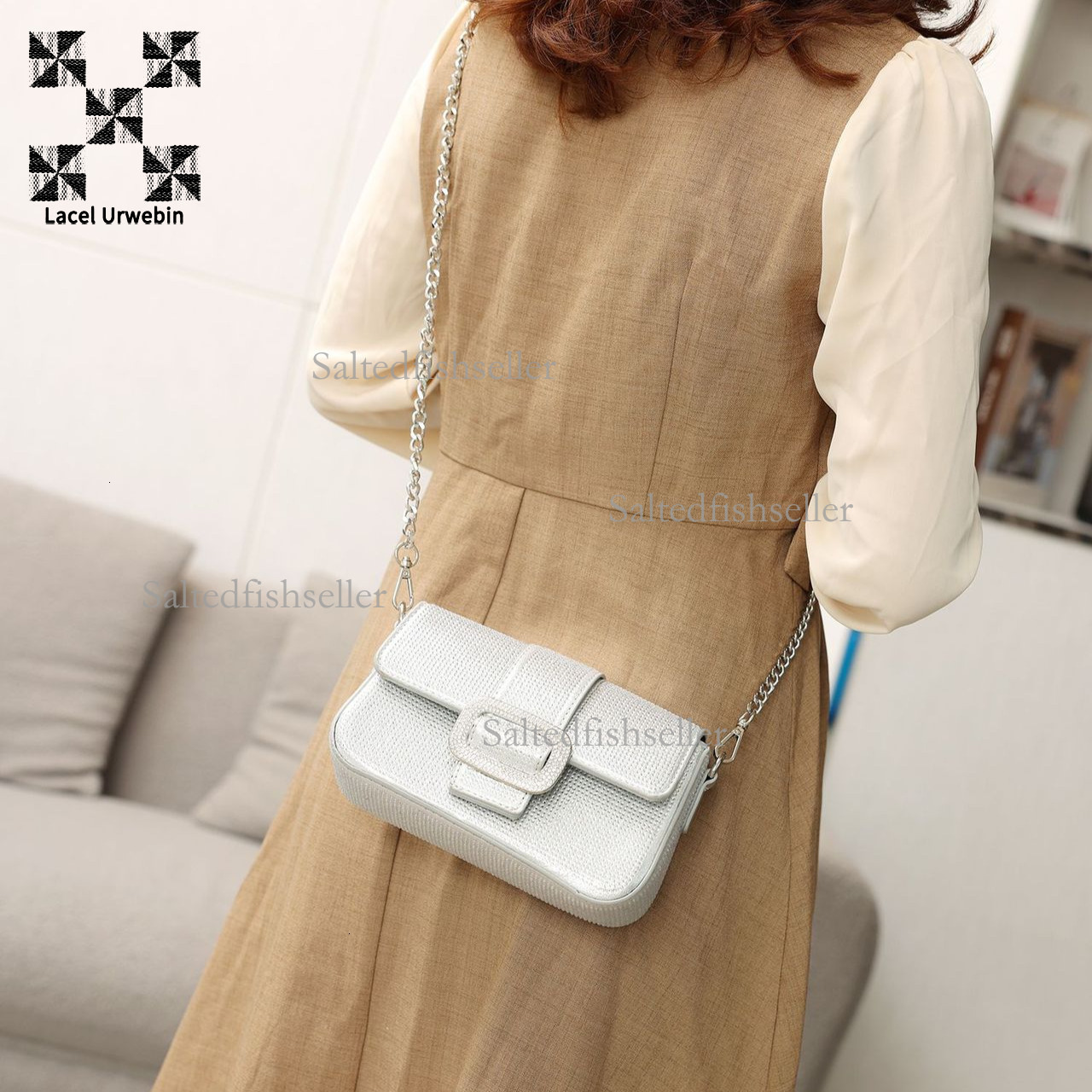 Lacel Urwebin Designer Luxury Women's Handbag New Fashion Trend Rhinestone Dinner Bag Mini Versatile One Shoulder Slanted Chain Small Square Bag