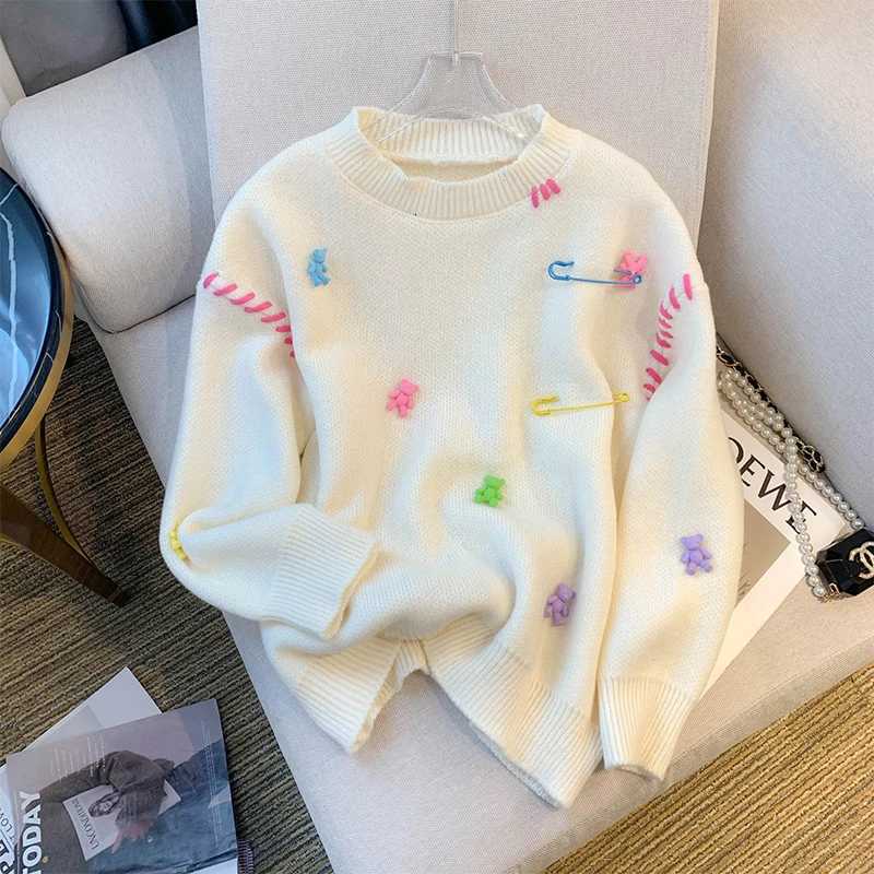 Stylish Korean Kawaii Sweater Women Autumn Winter Long Sleeve Oneck Loose Tops Pullover Casual Fashion Ladies Chic Jumper 2022T251025