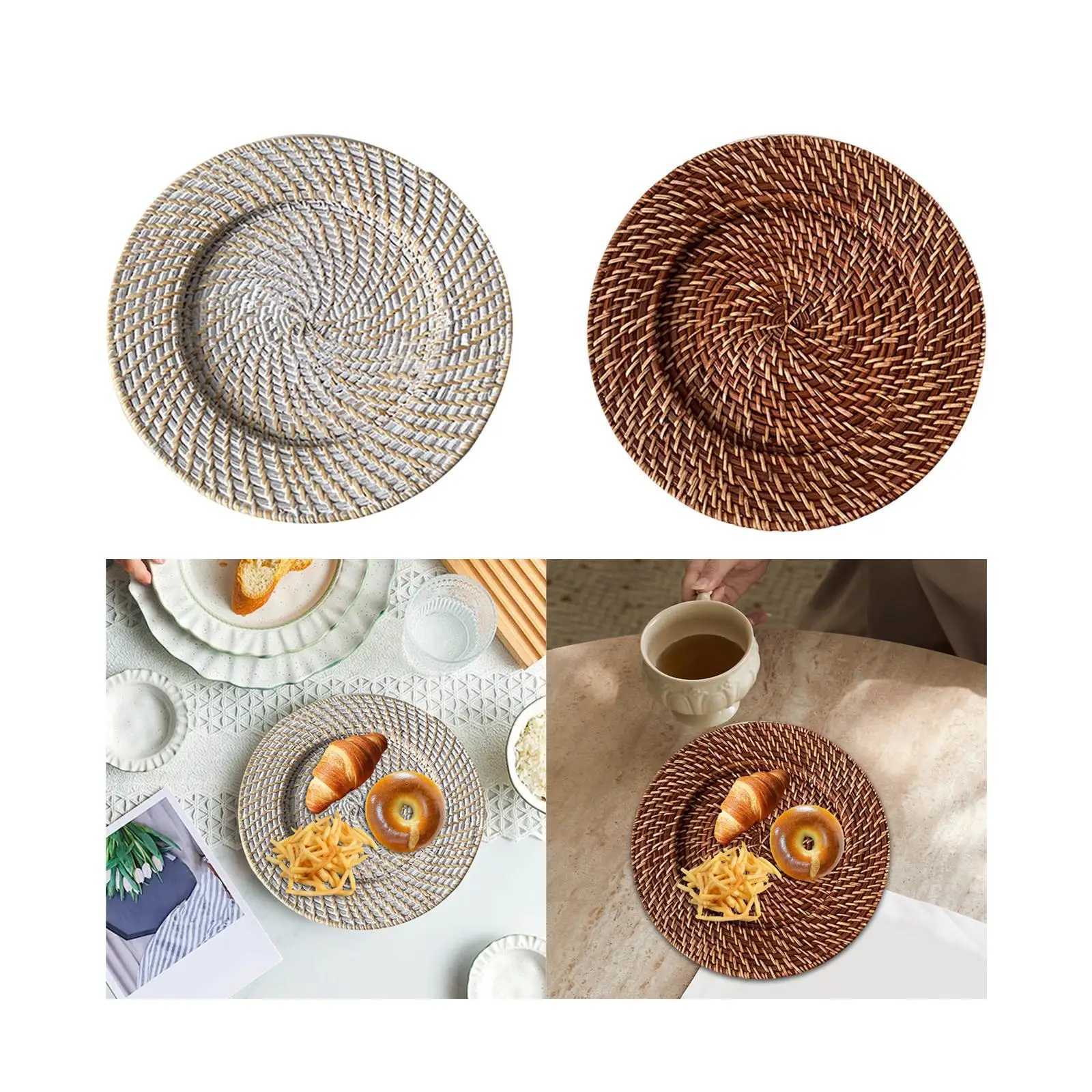 Round Rattan Charger Plate Woven Serving Platter Decorative Coffee Bread Dining Y251025