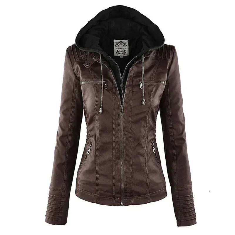 Gothic Faux Women 2025 Hoodies Winter Autumn Motorcycle Black Outerwear Leather PU Basic Jacket Coat dongdumaoyi