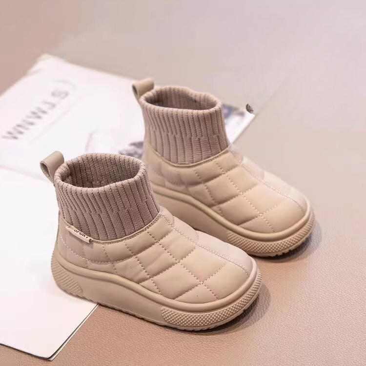 Girl designer fashionable snow boots, children's wool lined boots, winter new waterproof boys' cotton shoes, children's shoes