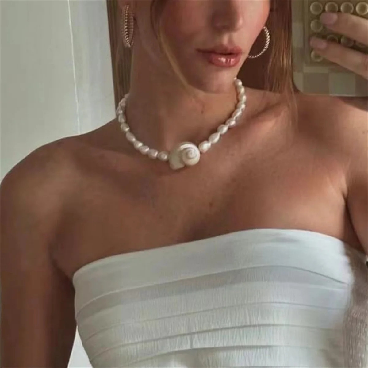 Yori Natural Baroque Freshwater Pearl Clavicle Necklace Vacation Beach Stainless Steel Charm Jewelry Trendy 251016