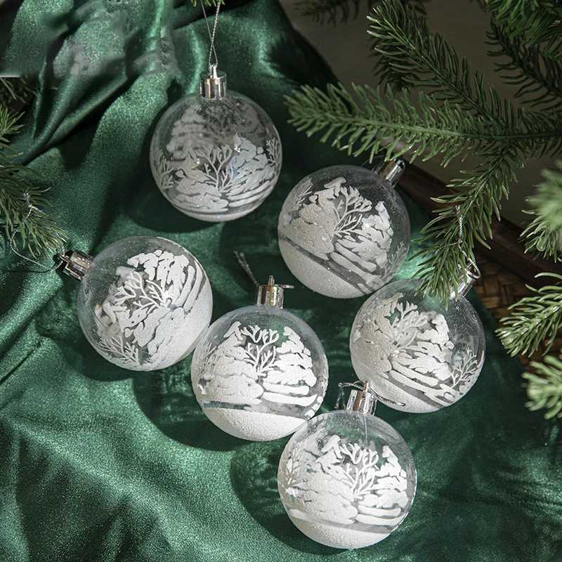 6pc Transparent Painted Christmas Ball Christmas Tree Decoration White Snowball Pendant Merry Christmas Home Decor New Year Gift C251024