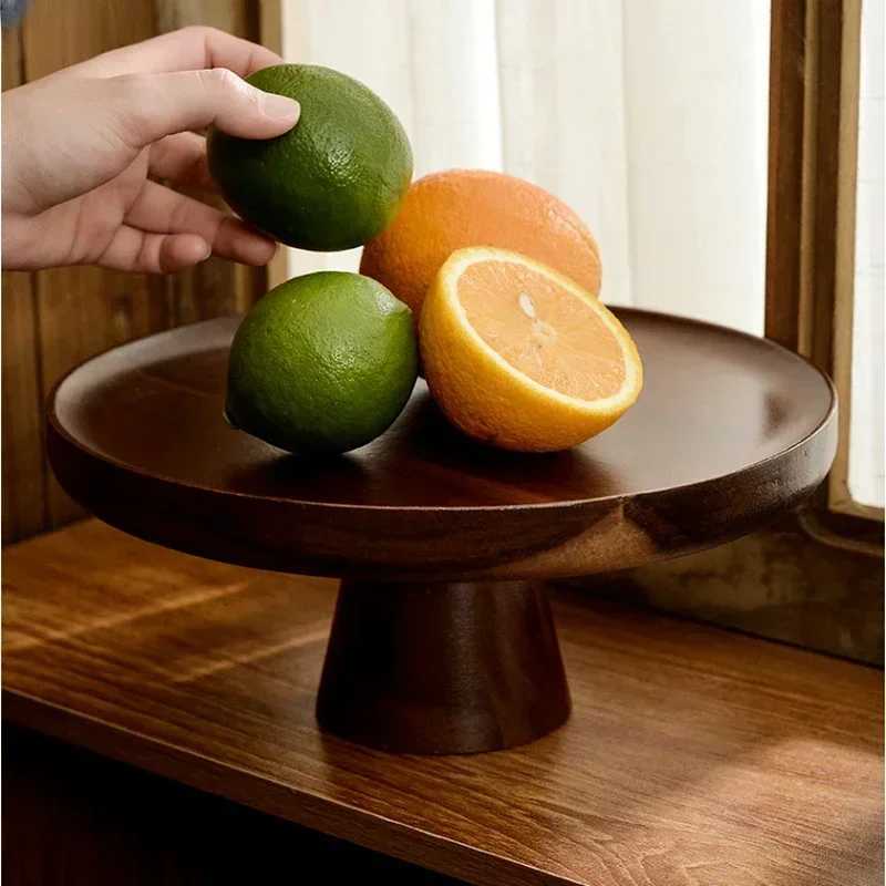 Ins Walnut Color Solid Wood Cake Tray Style Household Living Ro Dish Dessert Table Display Frame Vintage Wood Fruit Tray Y251025