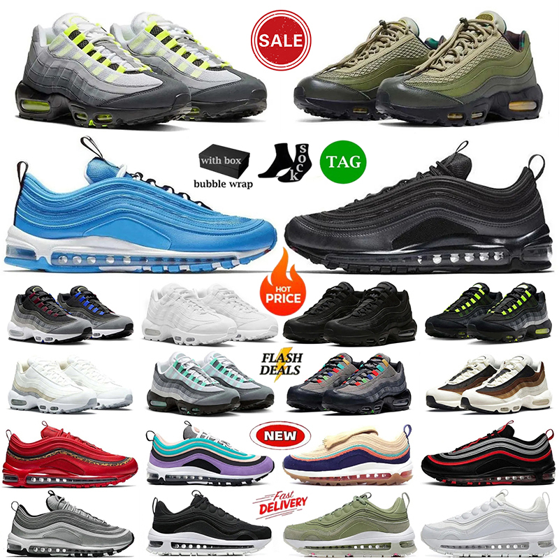With Box 95s 97s Running Shoes Men Women Designer Shoes Sneakers Triple Black White Aegean Storm Sequoia Pink Beam outdoor Mens sports Trainers Size 36-46