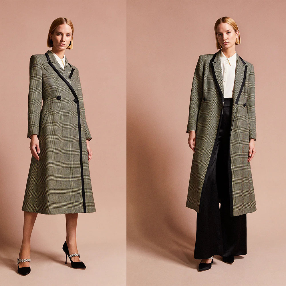 Elegant Houndstooth Long Coat For Women Warm Peaked Lapel Double Breasted Jacket Only Blazer Custom Made