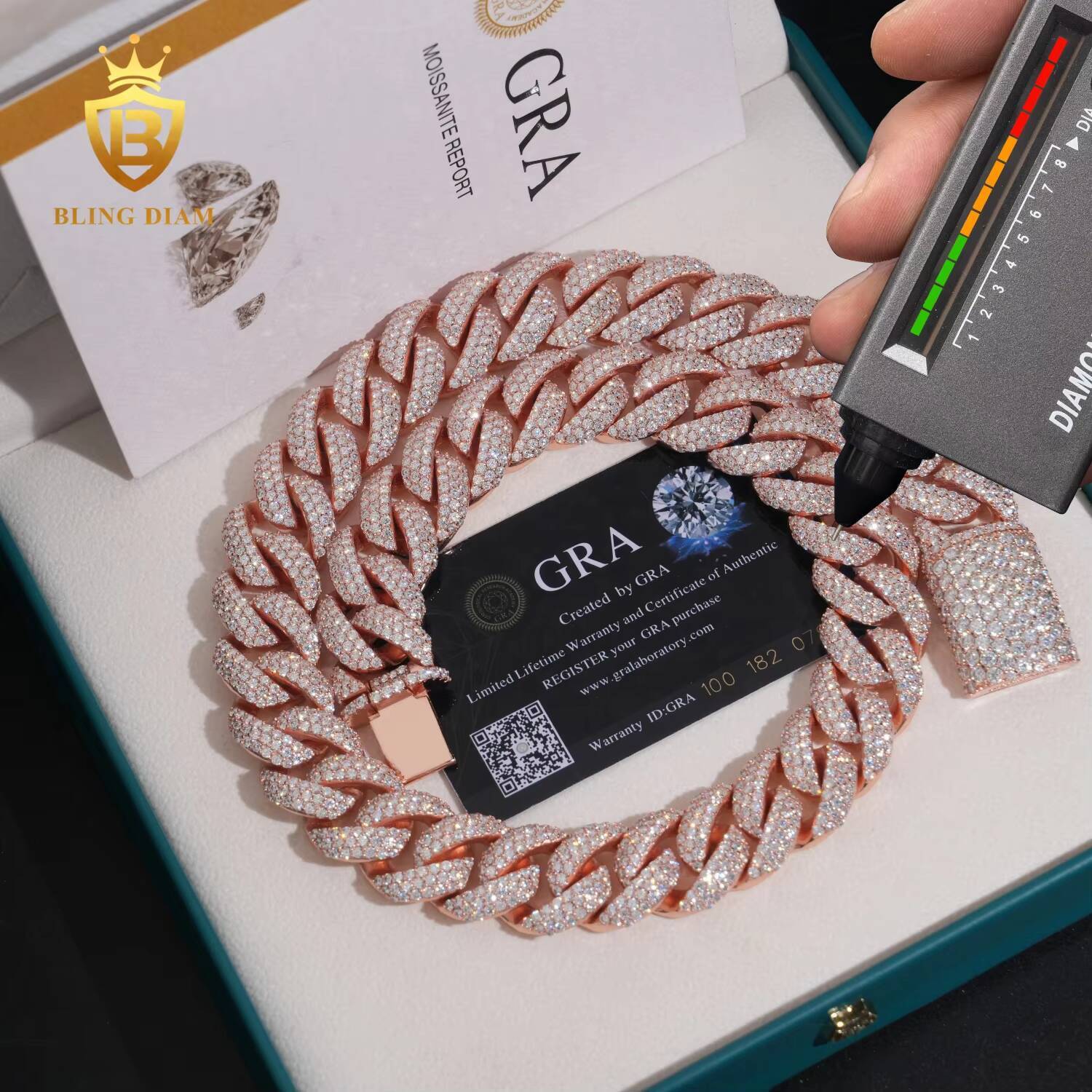 Diamond Cuban Link Chain Iced Out VVS Moissanite Diamond Sterling Silver 925 20MM Hip Hop Miami Cuban Link Chain Necklace