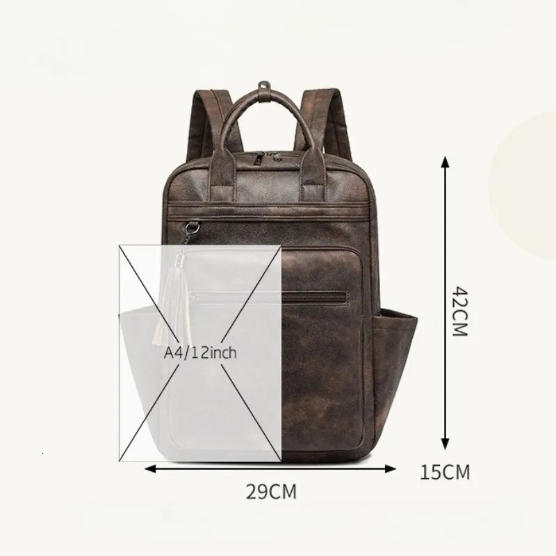Vintage PU Leather Backpacks for Women156 Inch Laptop Backpack Ladies Purse College Daypack Work Business Casual Travel Bag 251018