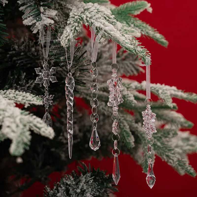 510Pcs Acrylic Snowflake Simulation Ice Pendants Xmas Tree Hanging Ornament 2024 Christmas Home Decorations New Year Gift 2025 C251024