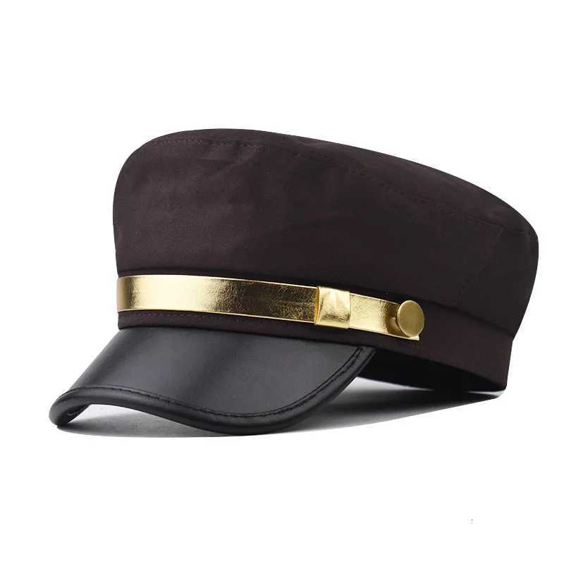 Leather gold edged flat top hat for men and wen beret hat breathable duck tongue octagonal hat suitable for outdoor leisure Y251025