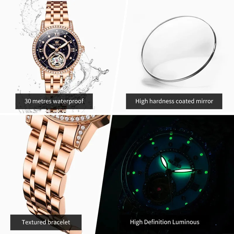 Starry Surface Female Watch Women Top Fashion Rose Gold Lady Automatic Mechanical Watches 251021
