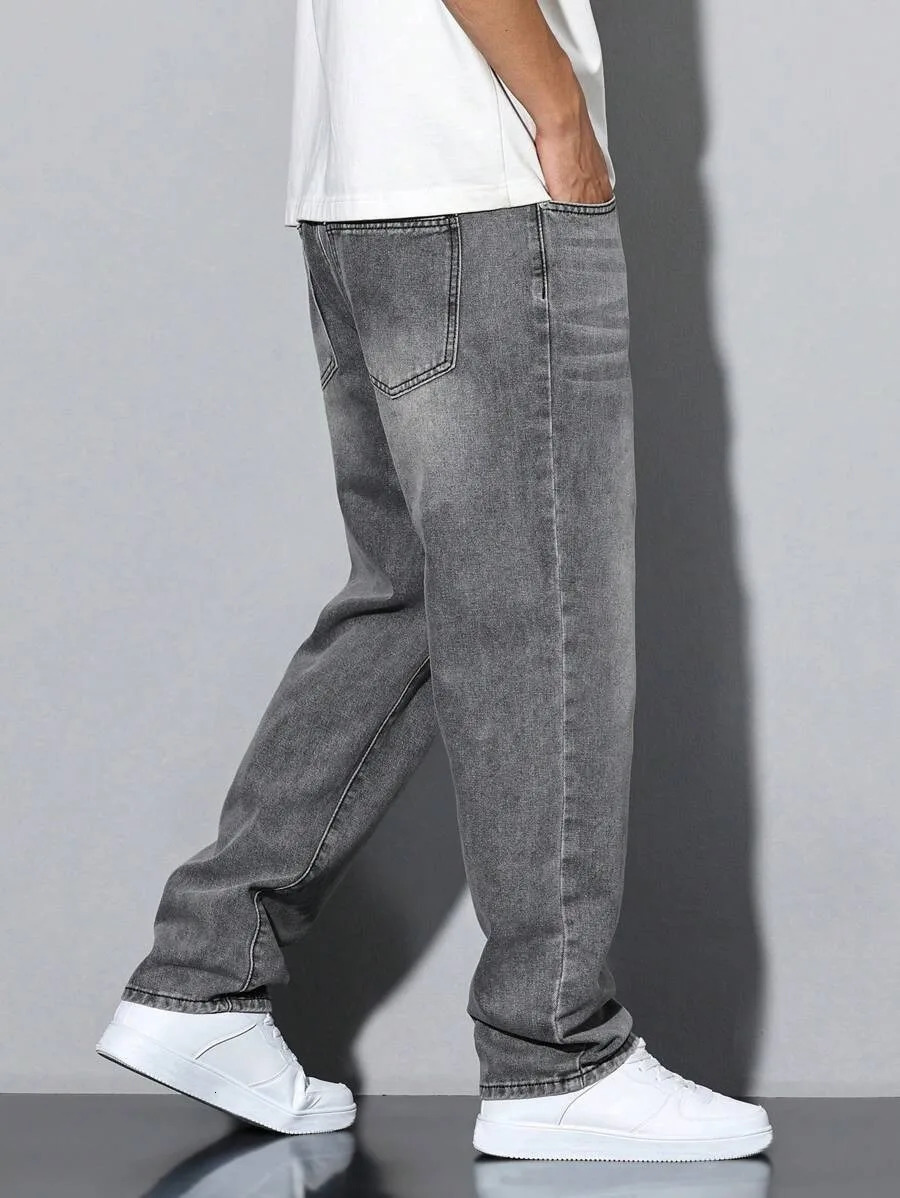 Mens straight skinny grey jeans straight and simple suitable for daily wear in all seasons 251023