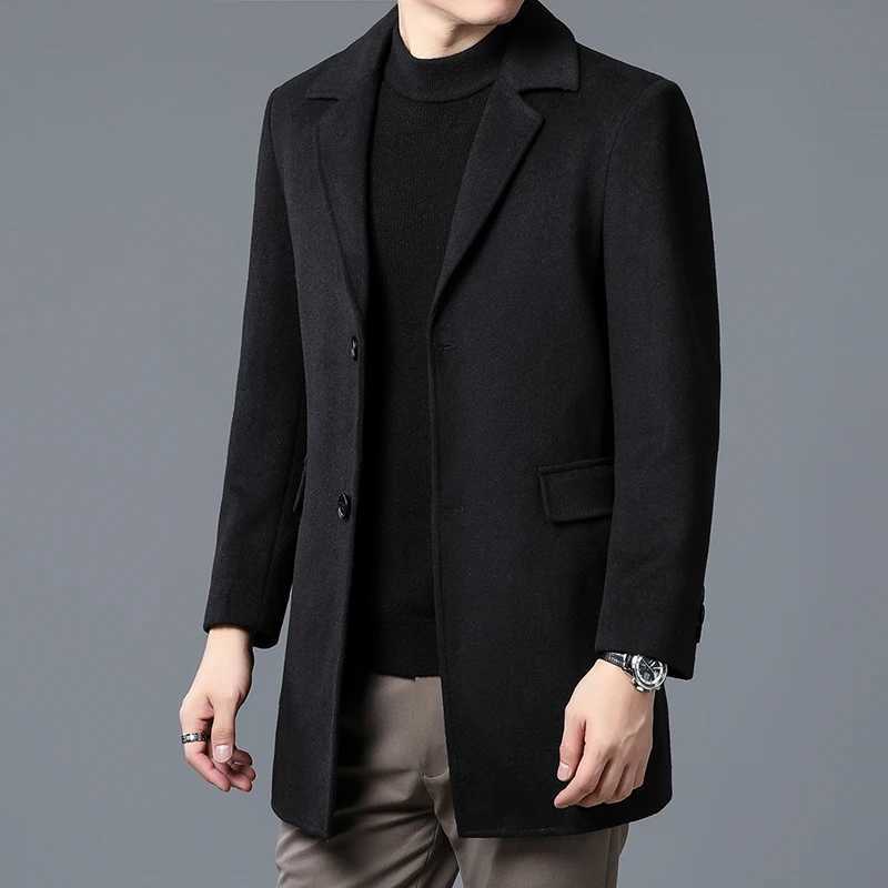 Winter Men Wool Essential Coat Black Gray Thick Thermal Overcoat With Detchable Down Puff Vest Attire Gentlemen Warm Soft OutfitT251025