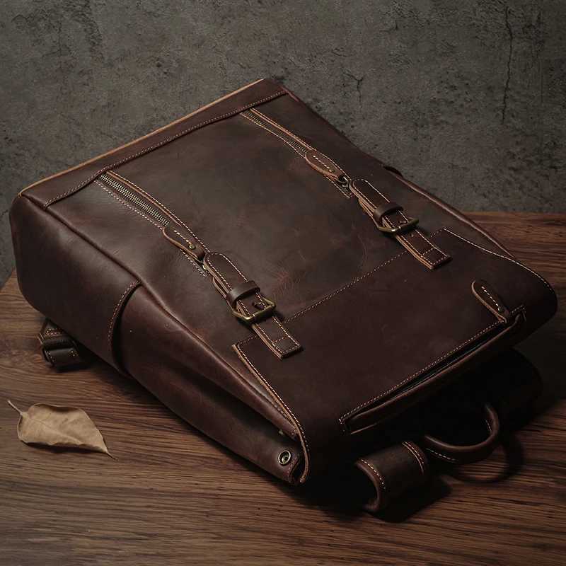 NUKA Mens Genuine Leather Backpack Vintage Outdoors Travel Bag Luxury Crazy Horse Cowhide Schoolbag Mountaineering Backpack W251025