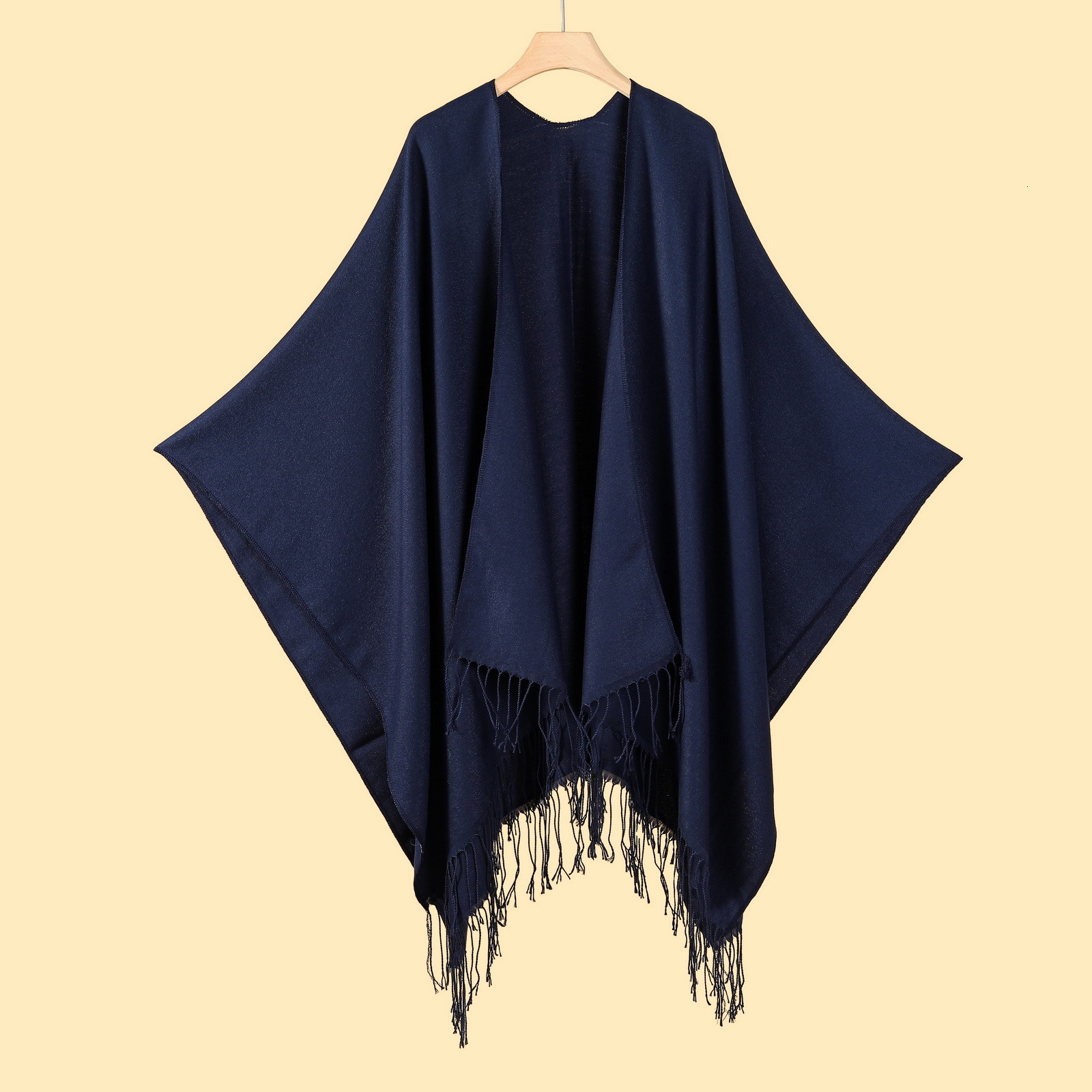 Versatile Womens Classic Solid Color Tassel Split Shawl Scarf Four Seasons Imitation Cashmere Knitted Cardigan