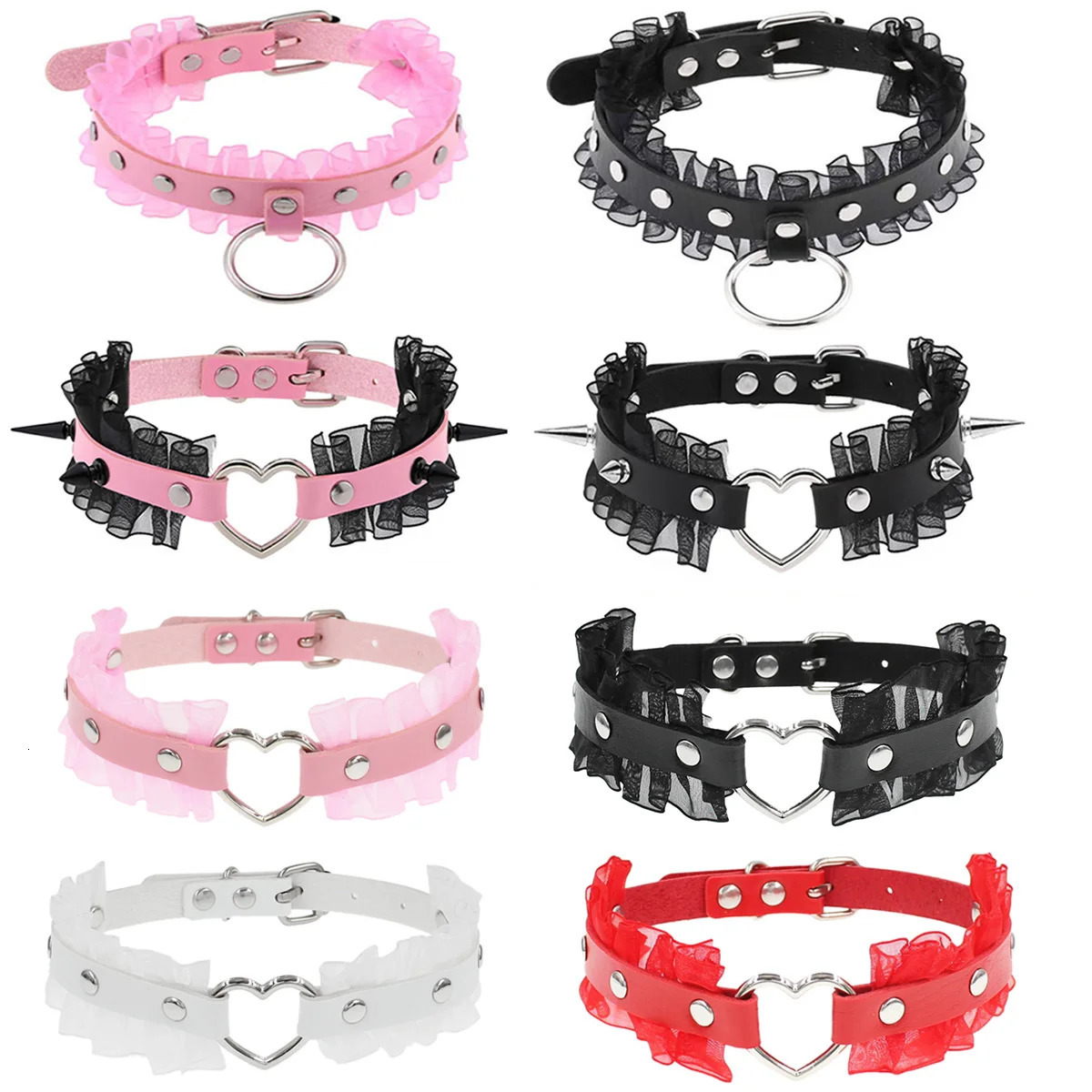 Punk gothic sexy lace spikes pu leather collar fashion necklace Y2K necklace for women daily party wear Halloween gift 251023