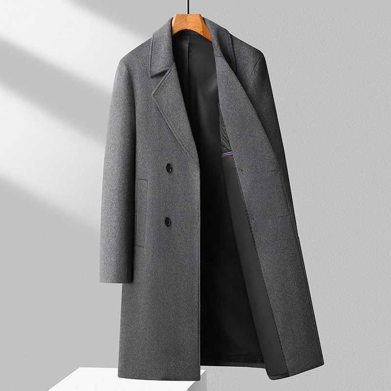 Gentlemen Cashmere Wool Blend Overcoat Old Money Men Double Breasted Design Woolen Coats Black Grey Brown Menswear Winter AutumnT251025