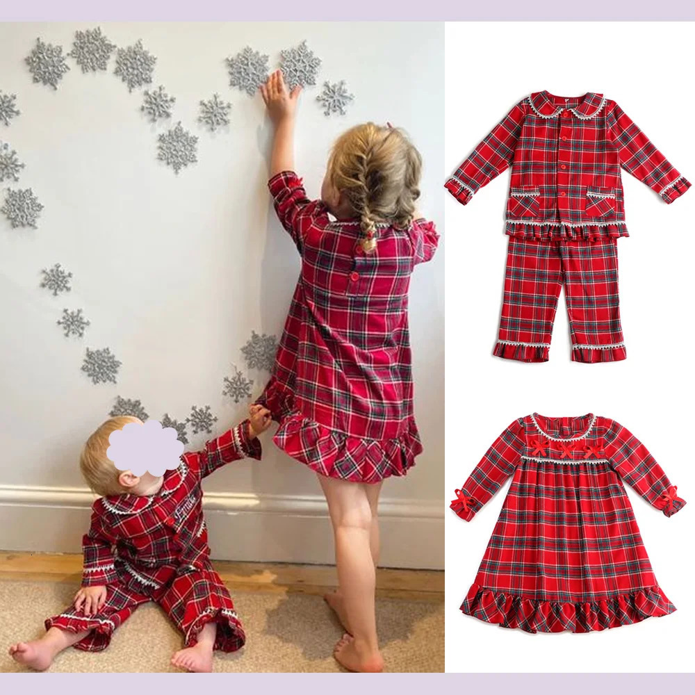 Flannel Kids Boys And Girl Baby Clothes Pajamas Vacation Sibling Look Family Matching Ruffle Pyjamas Sets 251023