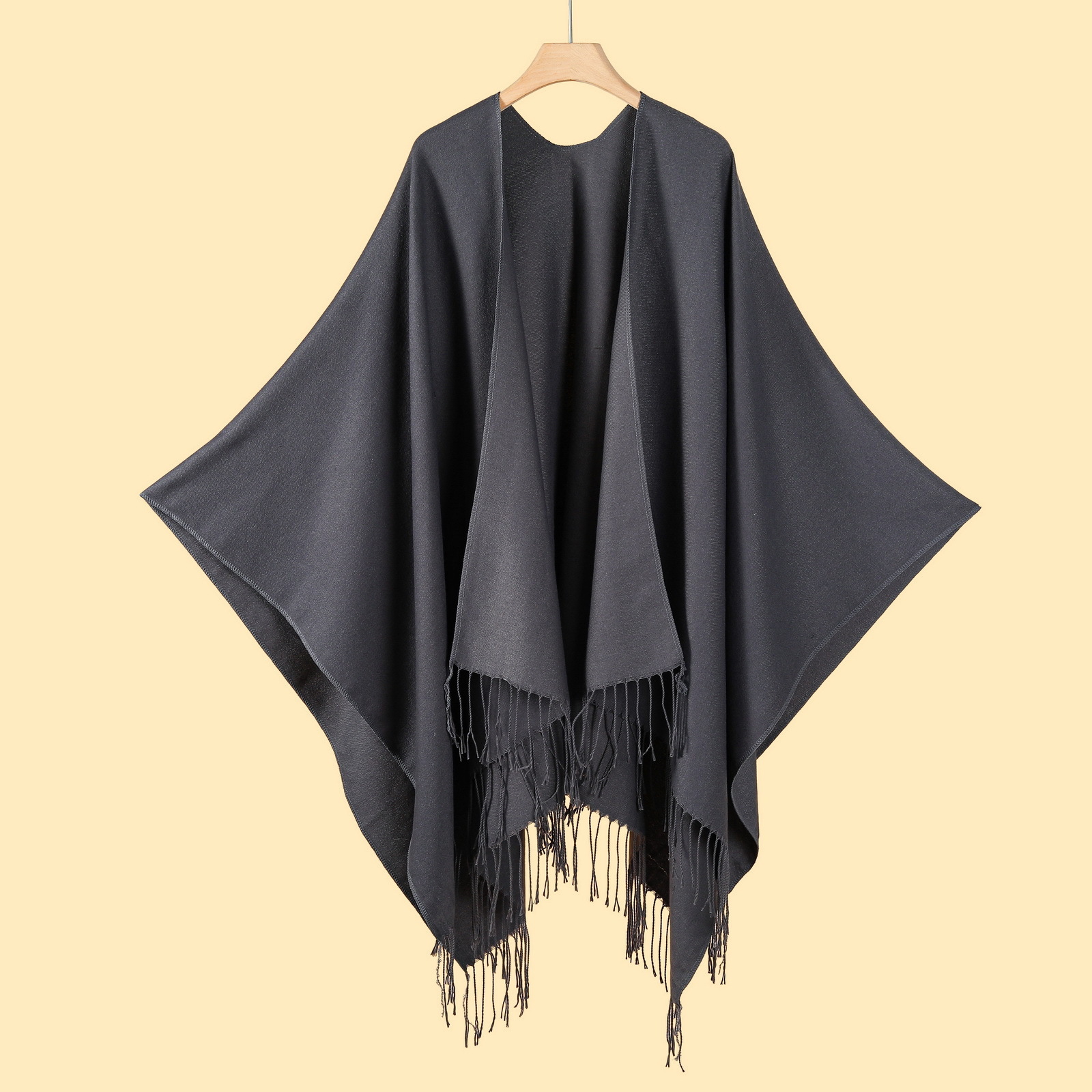 Versatile Womens Classic Solid Color Tassel Split Shawl Scarf Four Seasons Imitation Cashmere Knitted Cardigan